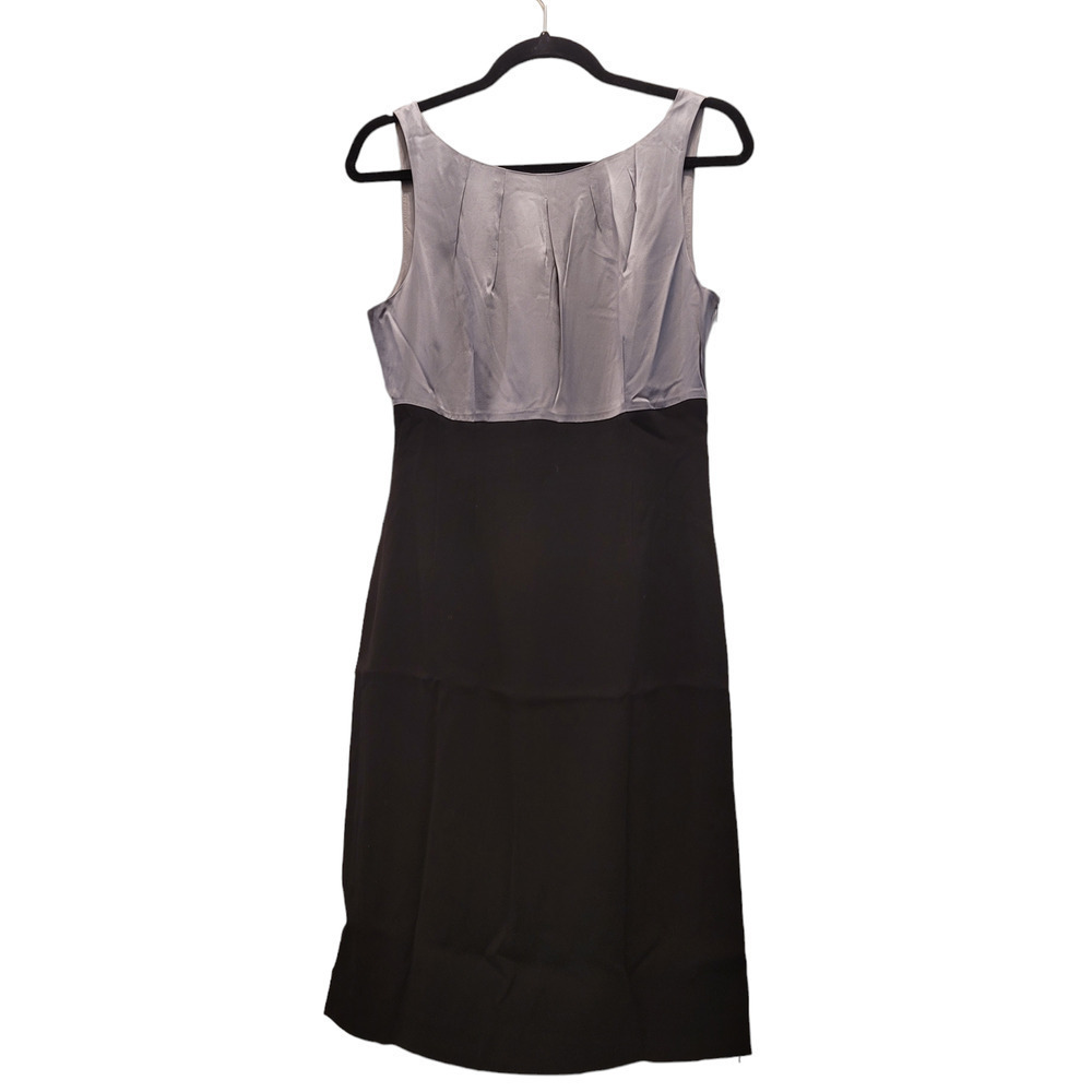 L.K. Bennett Women's 100% Silk Pleated Sleeveless Pencil Dress Grey Black Size 6